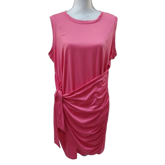 Nine Eight Dress XL Wrap Waist Sleeveless Pink Stretch Above Knee Length Ruching - Picture 2 of 8